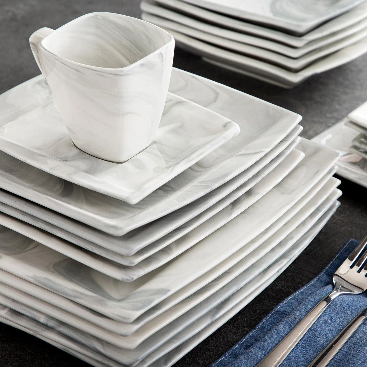 Vaisselle porcelaine 6/12 personnes - BLANCE - 30/60 pièces Novia Home 14193Marble30P2776321336101GERMANY