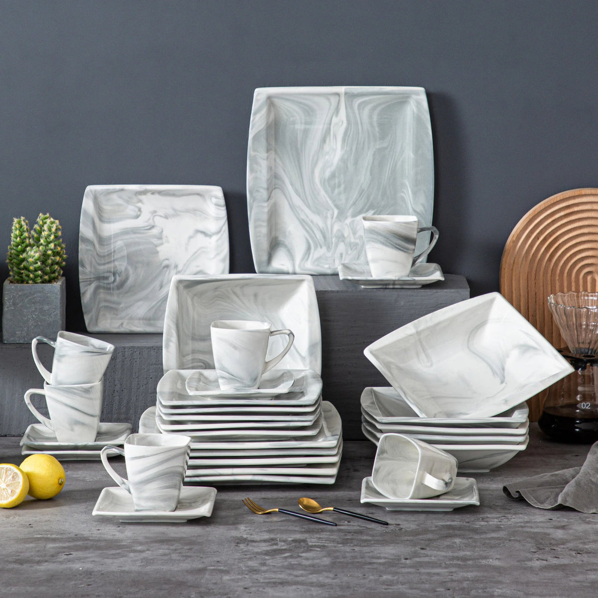 Vaisselle porcelaine 6/12 personnes - BLANCE - 30/60 pièces Novia Home 14193Marble30P2776321336101GERMANY