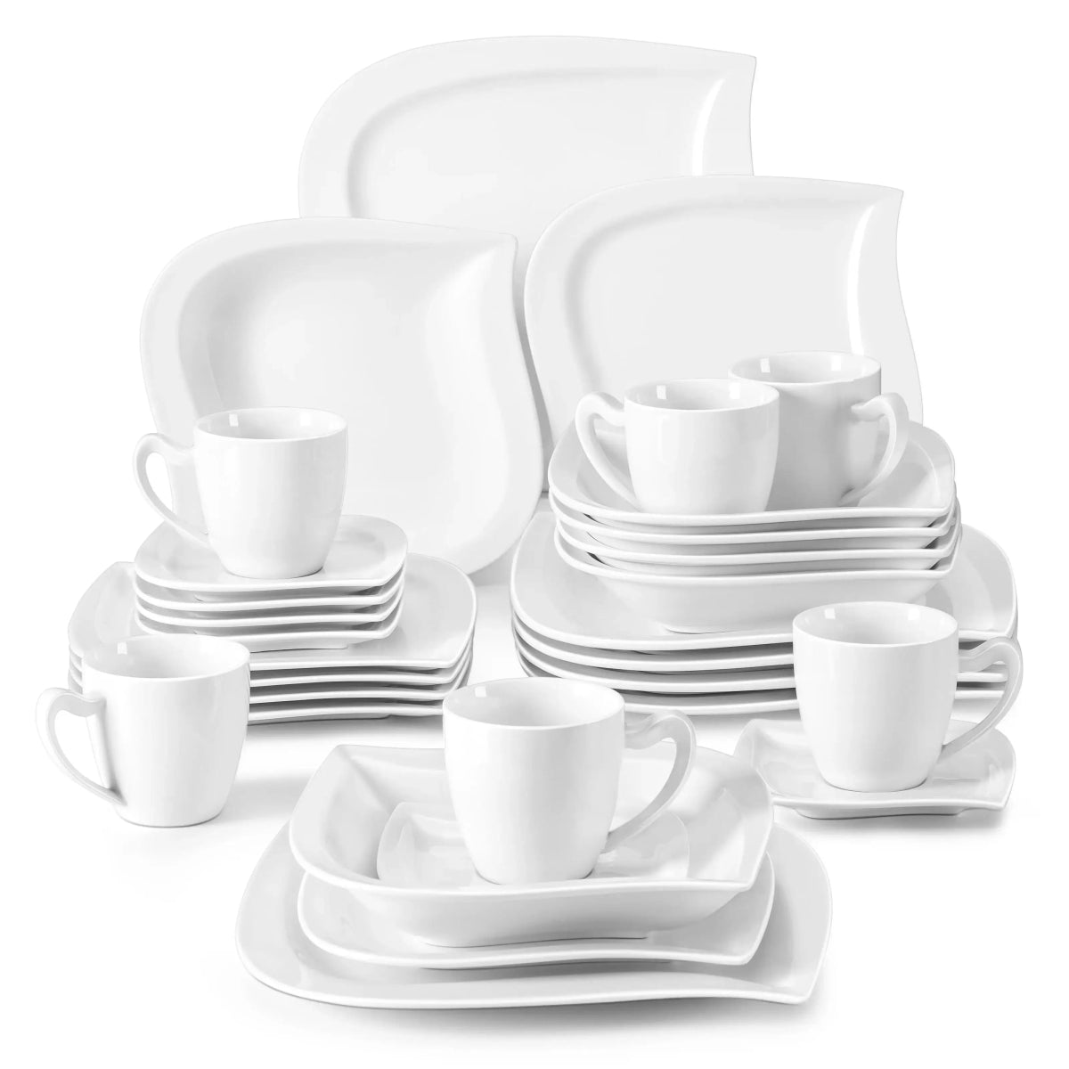 Vaisselle porcelaine 6/12 personnes - ELVIRA - 30/60 pièces Novia Home 14-193-WHITE-30PCS-200007763-201336101