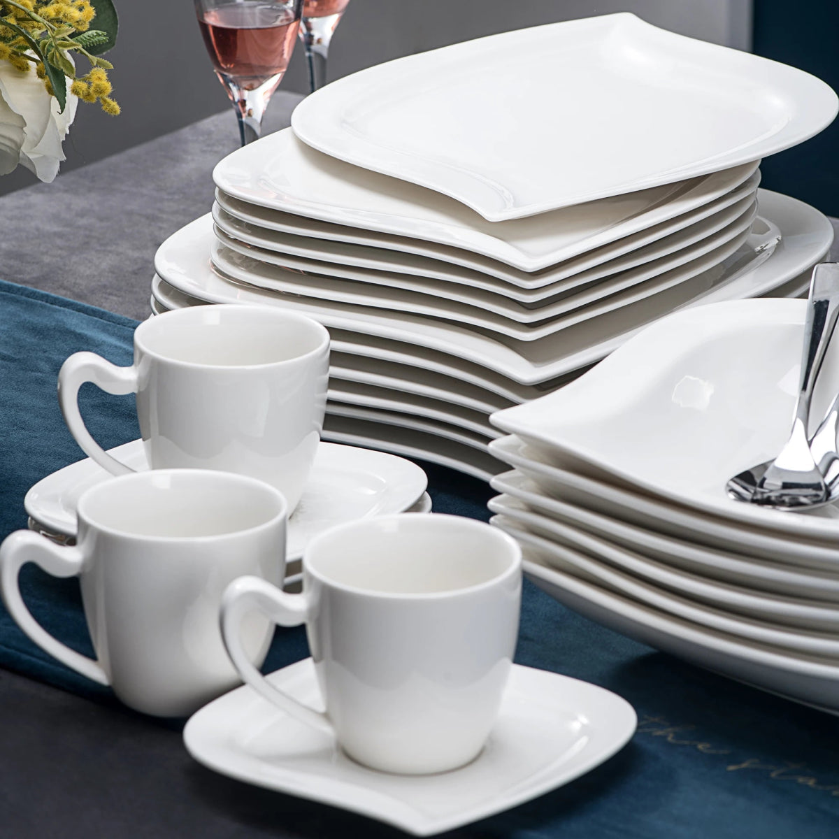 Vaisselle porcelaine 6/12 personnes - ELVIRA - 30/60 pièces Novia Home 14-193-WHITE-30PCS-200007763-201336101