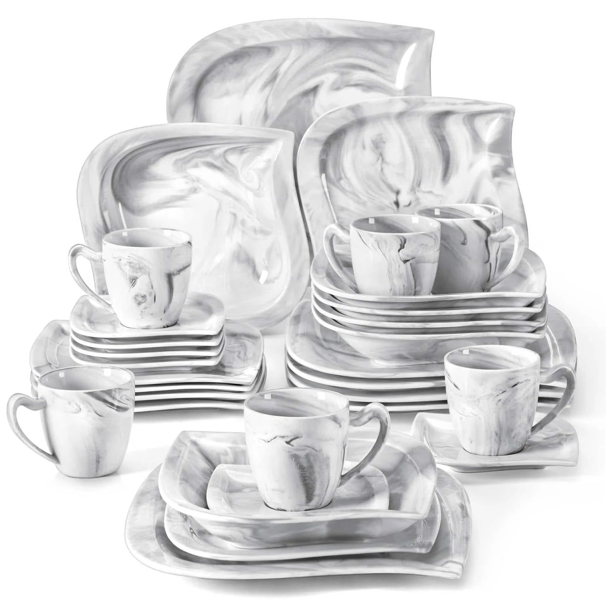 Vaisselle porcelaine 6/12 personnes - ELVIRA - 30/60 pièces Novia Home 14-366-GREY-30PCS-200007763-201336101