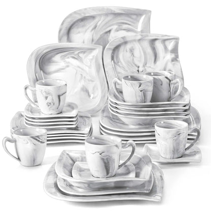 Vaisselle porcelaine 6/12 personnes - ELVIRA - 30/60 pièces Novia Home 14-366-GREY-30PCS-200007763-201336101
