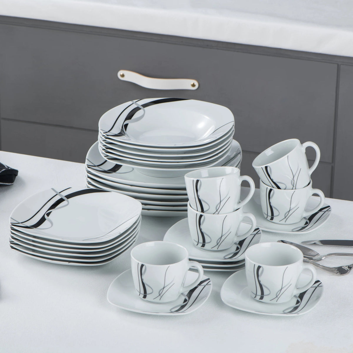Vaisselle porcelaine 6/12 personnes - FIONA - 30/60 pièces Novia Home 1419330PIECE200007763201336101