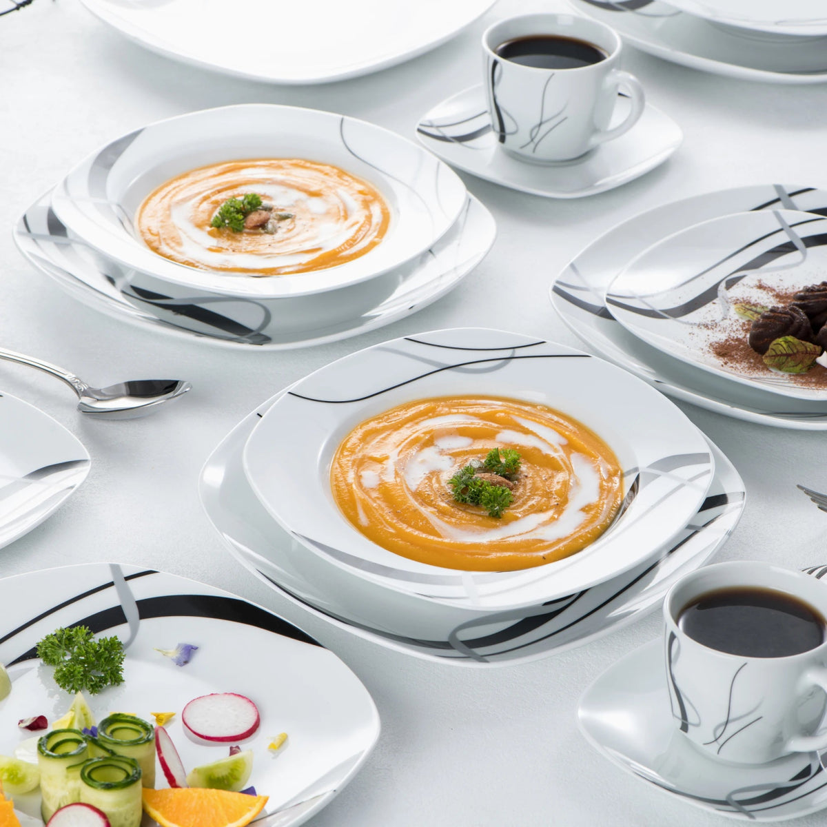Vaisselle porcelaine 6/12 personnes - FIONA - 30/60 pièces Novia Home 1419330PIECE200007763201336101
